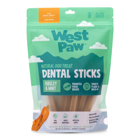 West Paw Dental Stick Dog Treats - Parsley  & Mint - Small - 14oz Pouch